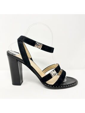 Louis Vuitton Mini Lin Logo Monogram Black Sandals High Heels Shoes Womens 40 10